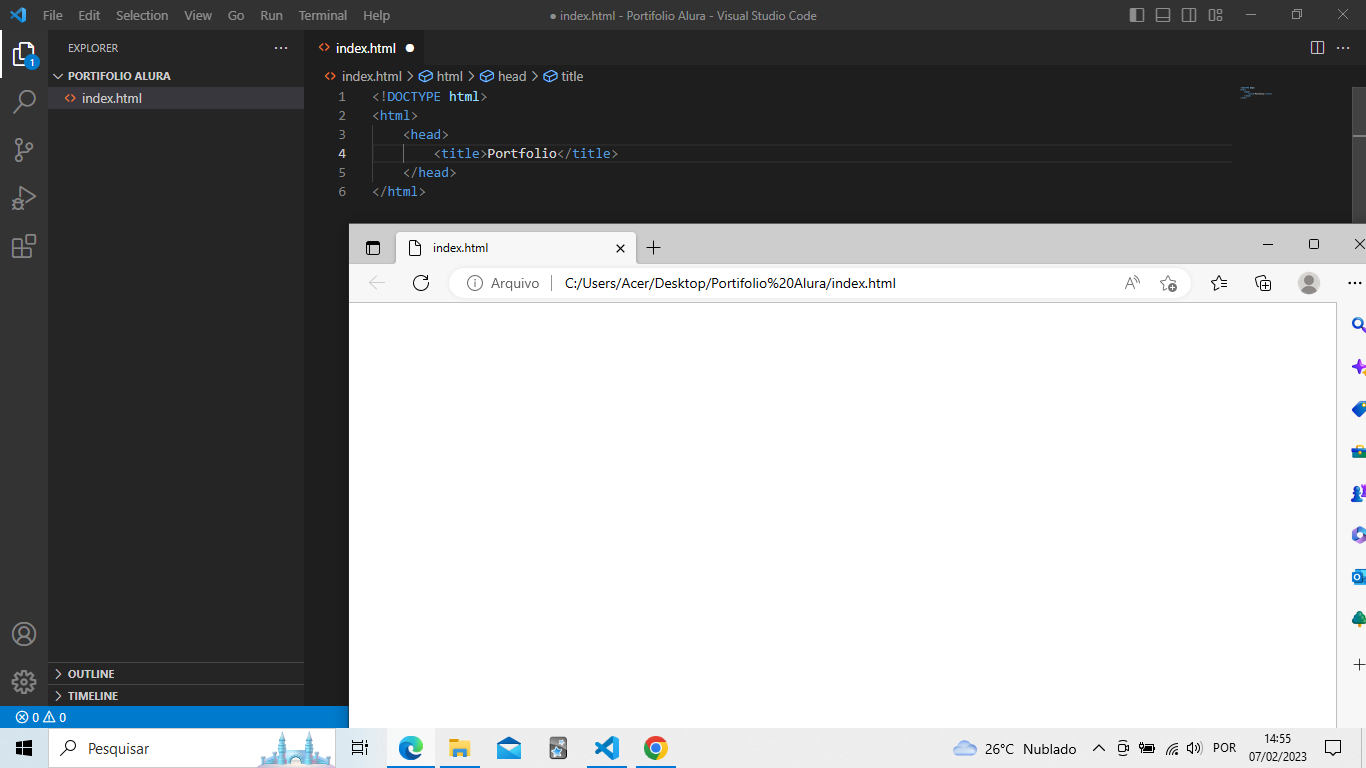 Imagem do código do VScode e do navegador que estou usando