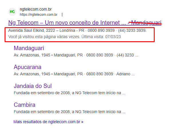 resultado da pesquisa do google