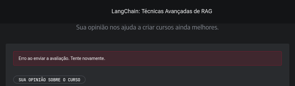 Erro ao enviar o feedback do curso