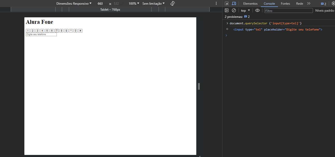 Solução Desafio Alura selecionar o elemento HTML input do tipo telefone