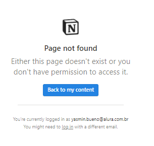 PrintScreen de tela de "Página não encontrada" do Notion