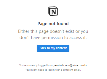 PrintScreen de "Page not found" - "Página não encontrada no Notion"