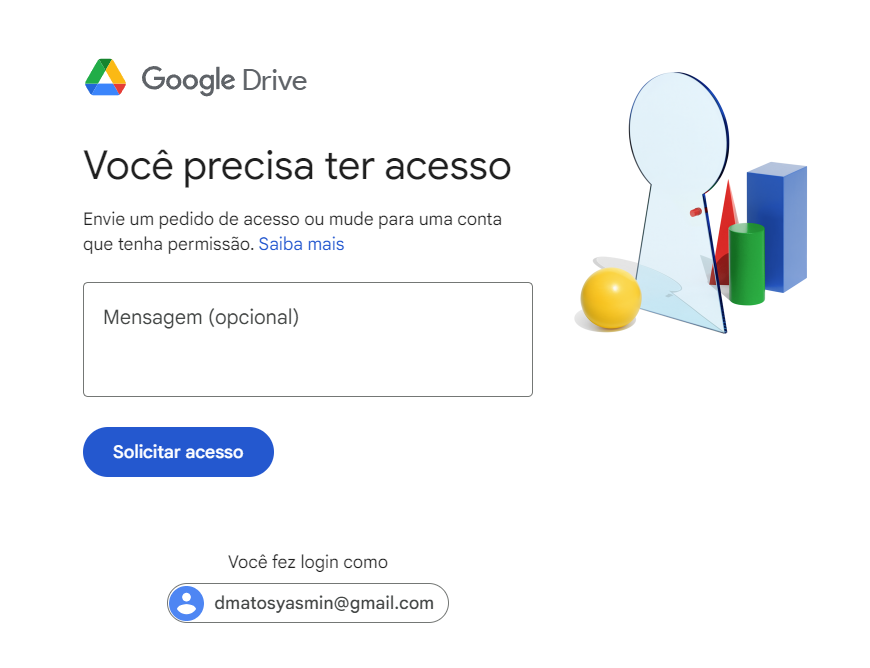 Printscreen de mensagem do drive que mostra não ter acesso para visualizar arquivos do link