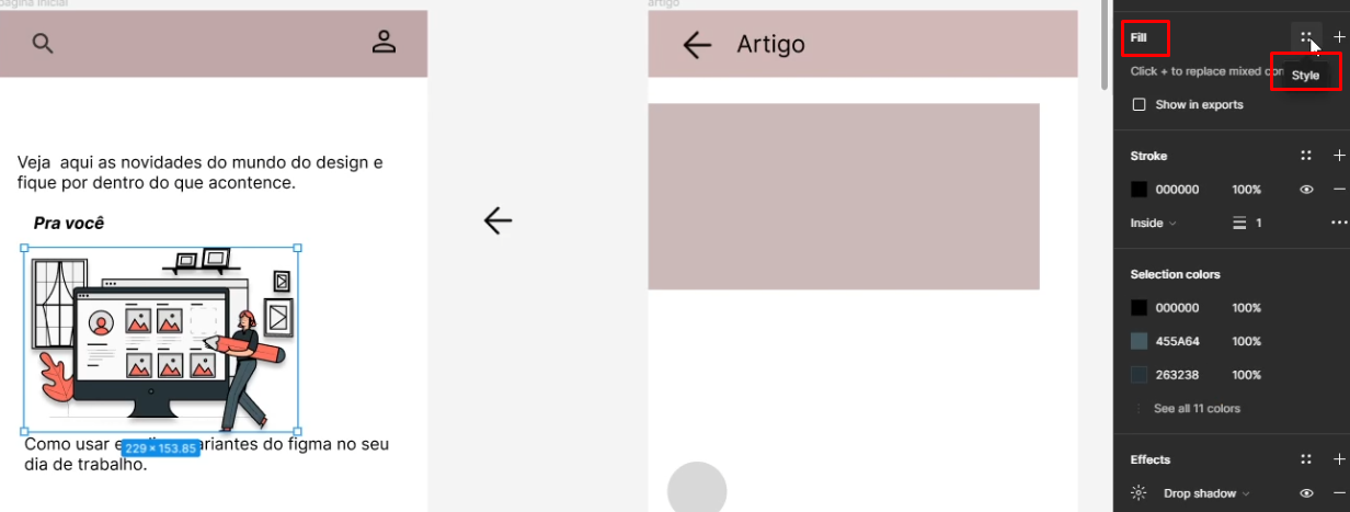 Printscreen de tela de Figma mostrando Style