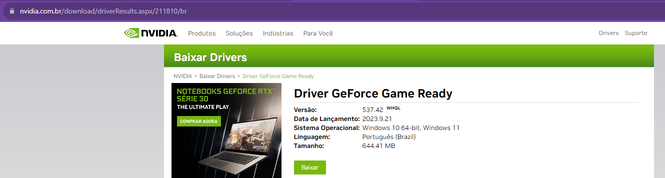 Download de Driver GeForce Game Ready da NVIDIA