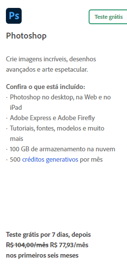 printscreen de tela de teste grátis de photoshop por 7 dias