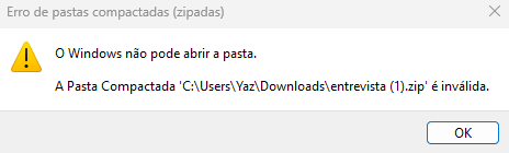 Mensagem de "Erro de pastas compactadas"