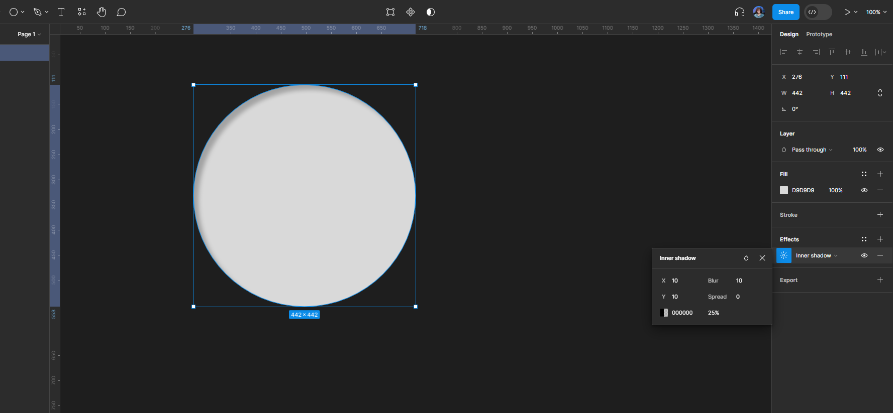 Printscreen de círculo com sombra interna no Figma