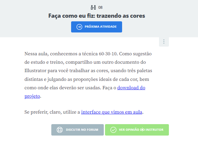 Printscreen de Faça como eu fiz: trazendo as cores em 04. Seleção e uso das cores do curso Cores no design: teoria e prática