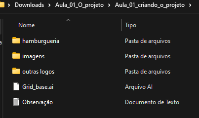 Printscreen de download do material de aula denominado "Aula_01_O_projeto"