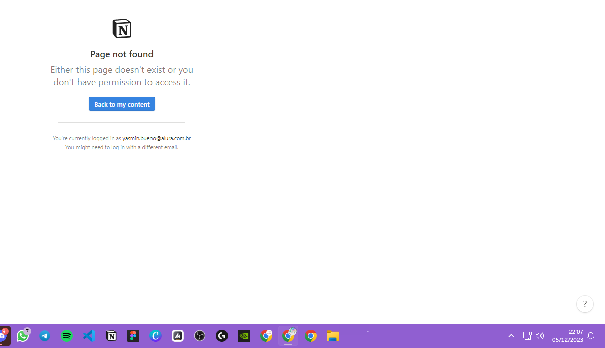 printscreen de não ermissão para acessar notion de estudante para verificar atividade