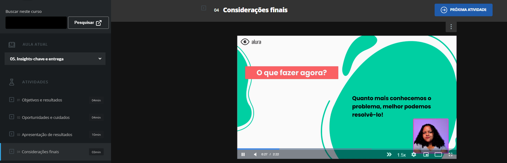 Printscreen da aula 5, vídeo 04 considerações finais