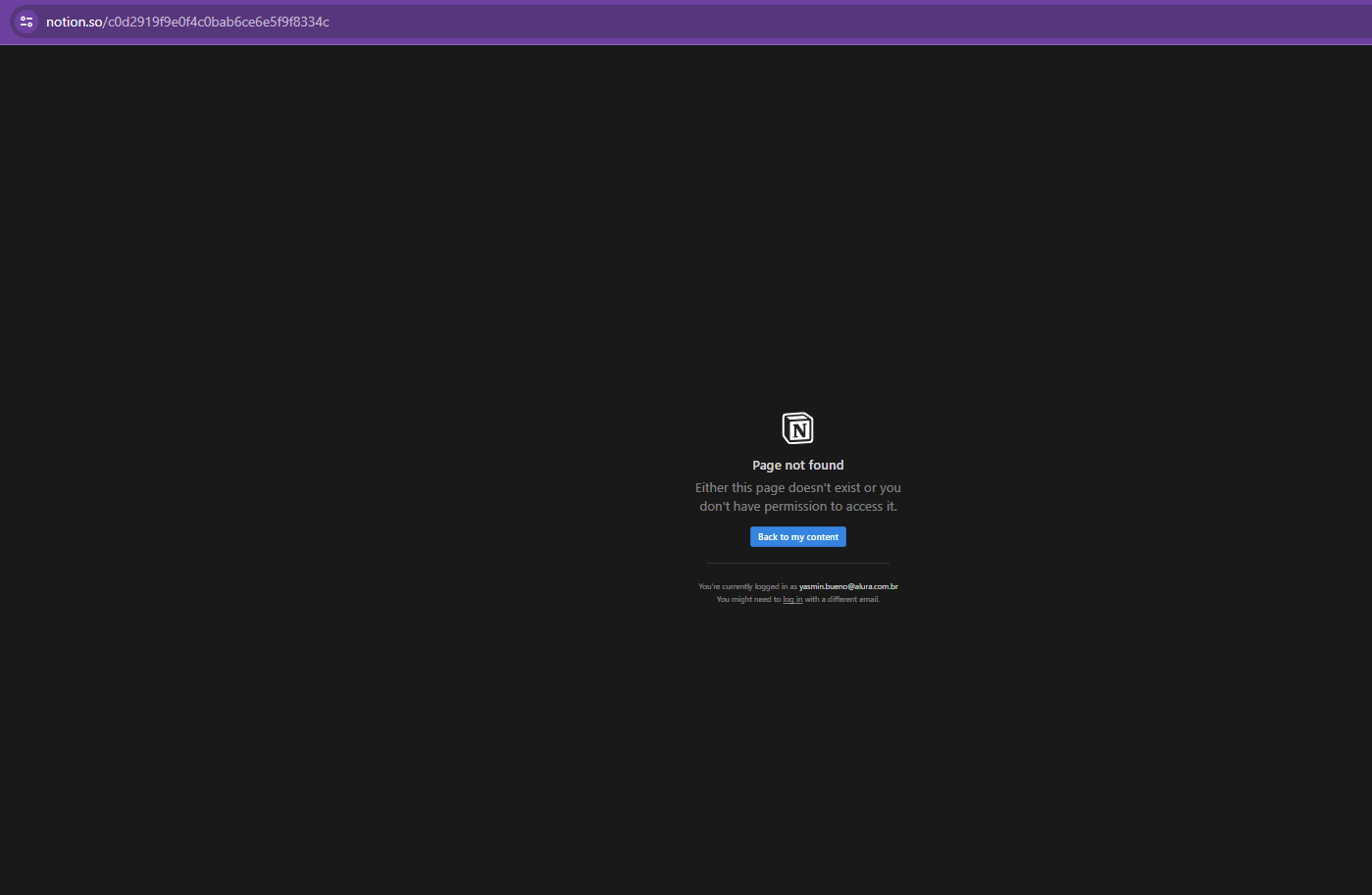 Printscreen de página não encontrada no Notion