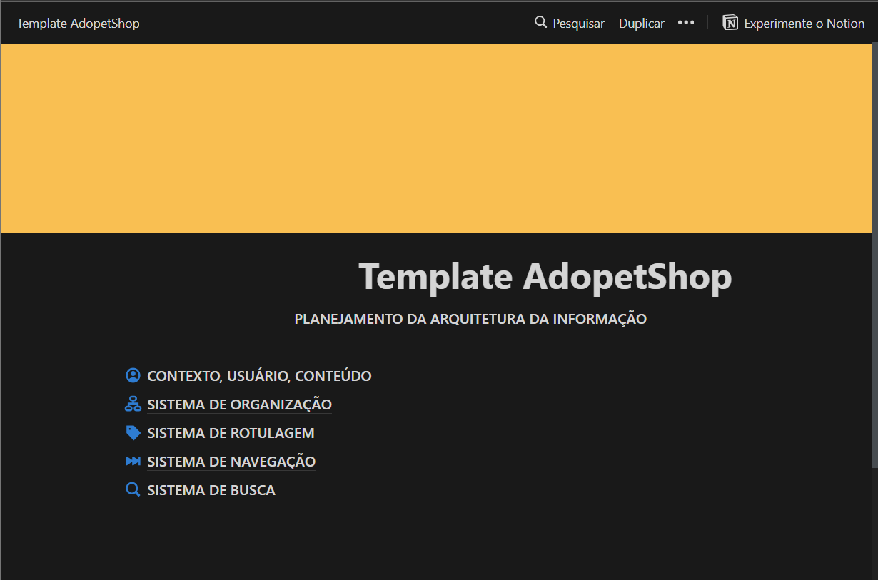 Print do tamplate AdopetShop no Notion. 