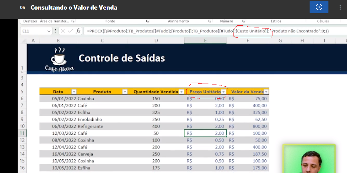 Imagem com círculos vermelhos indicando um erro na organização da tabela do professor