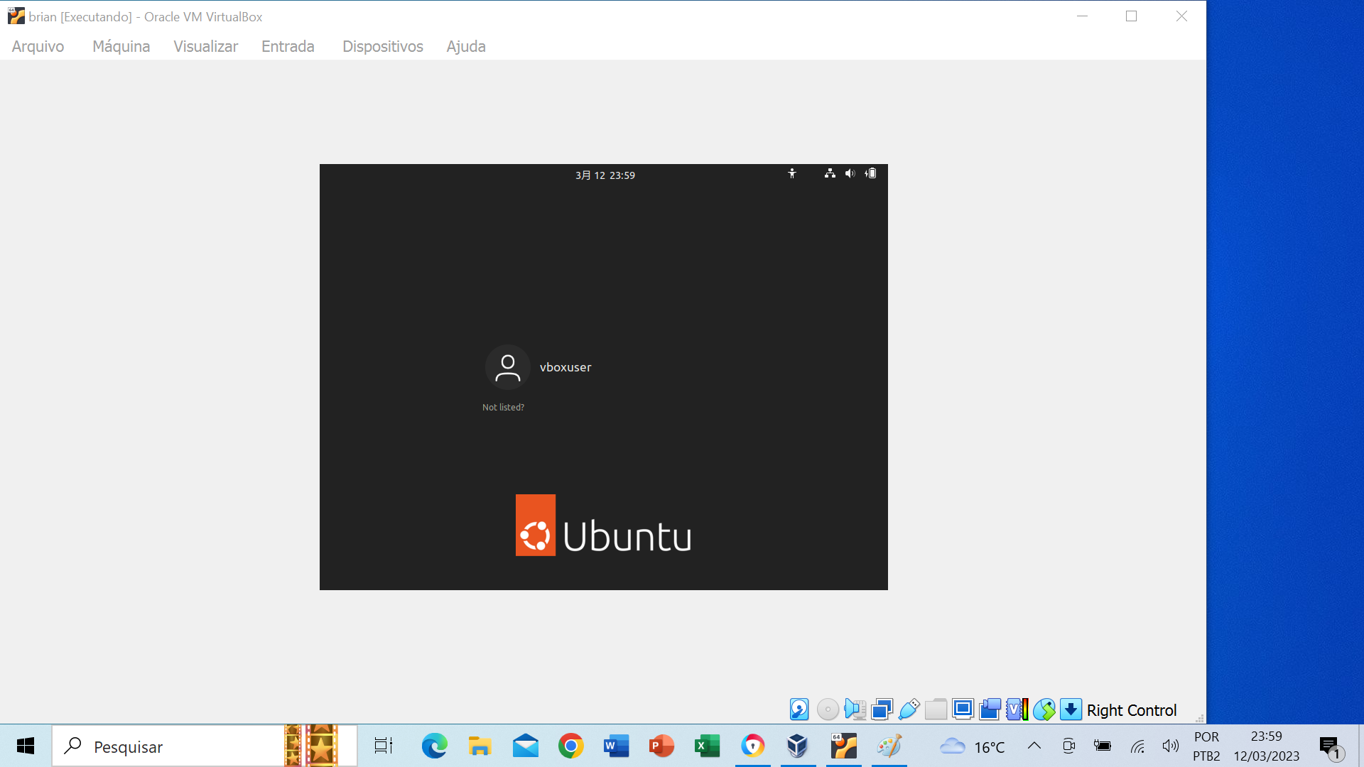 nesta imagem é para vocês verem como está o meu virtualBox com o Ubutun instalado.