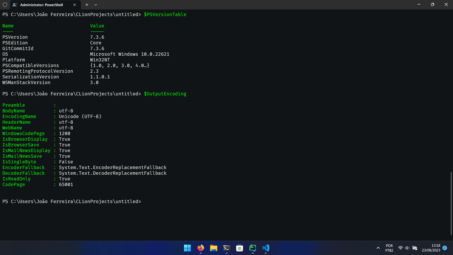 Charset do Powershell