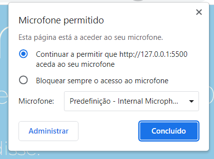 Imagem demonstrando que meu microfone está ligado