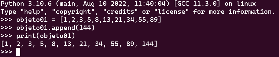 Captura de tela de um pequeno pedaço de código dentro do Shell do Python