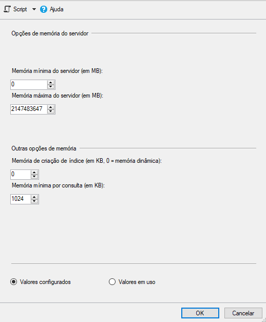 propriedades para aumentar a memória do servidor