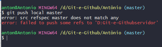 Imagem do git dando erro failed to push some refs to