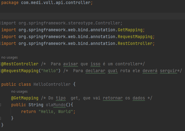 Código do contoller Hello World