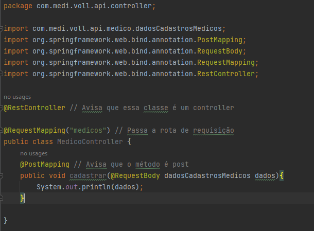 Código do controller de cadastrar médicos