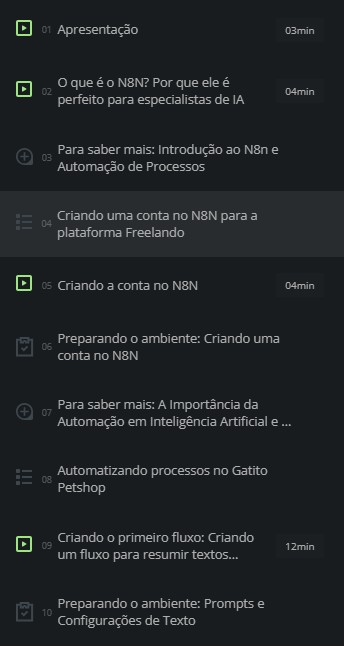 Grade da parte 1 do curso 