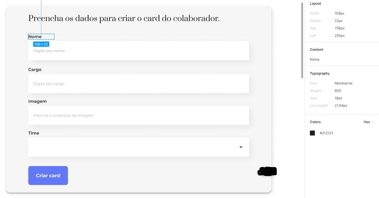 Exemplo dos campos de texto do Figma