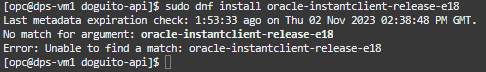 Error: Unable to find a match: oracle-instantclient-release-e18