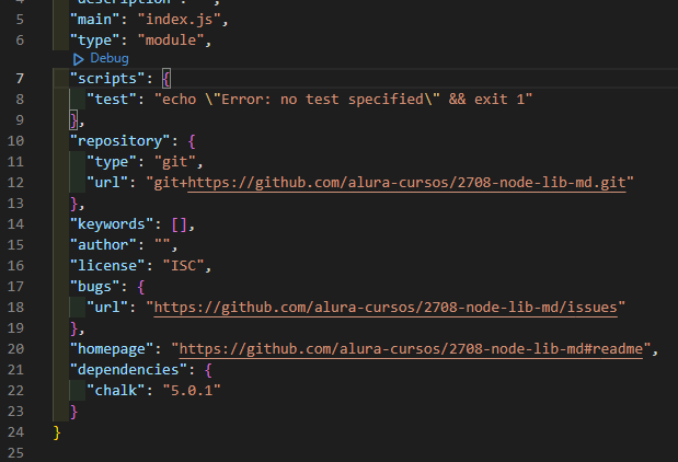 trecho do arquivo package.json citado na aula