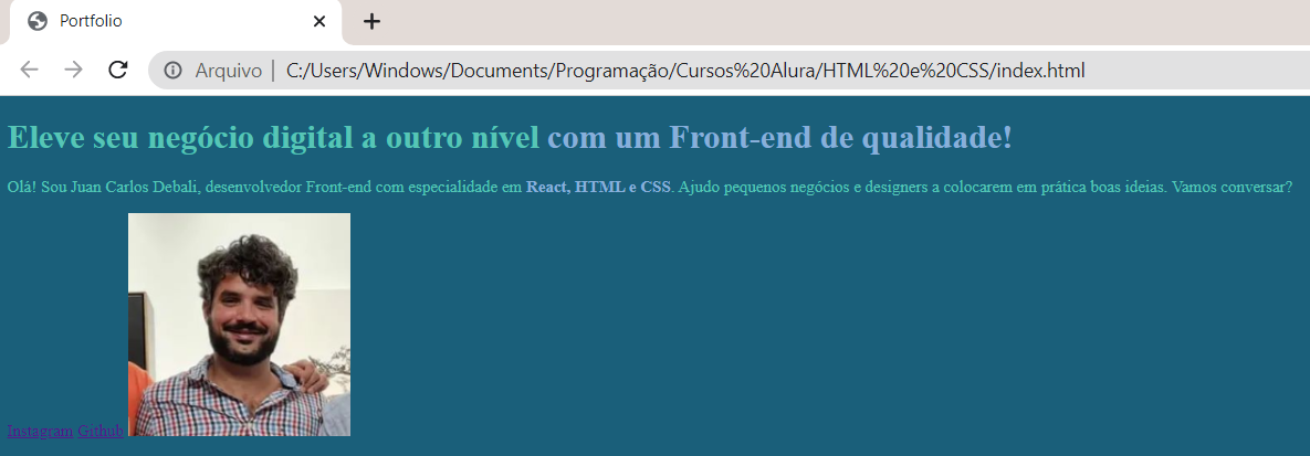 Imagem da página com elementos semânticos HTML