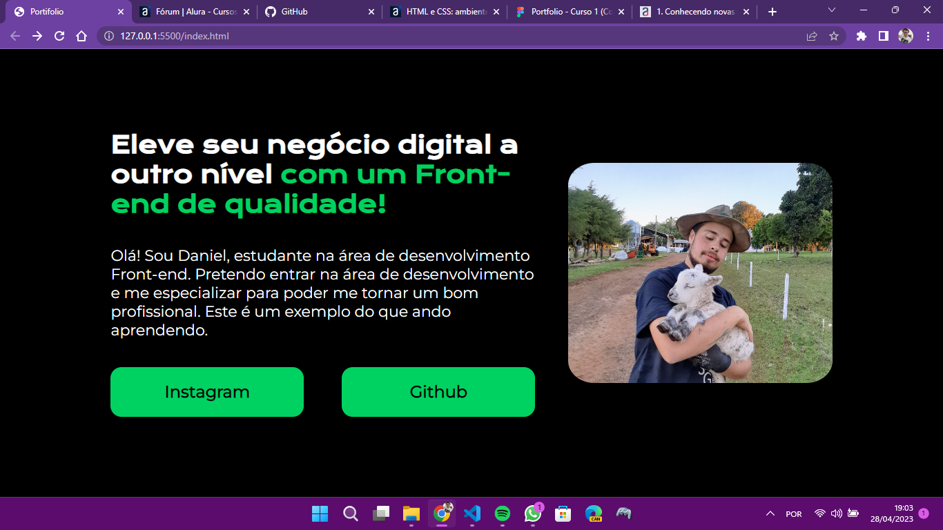 Print mostrando projeto com correção onde foi resolvido o overflow que estourava as dimenções padrões de tela