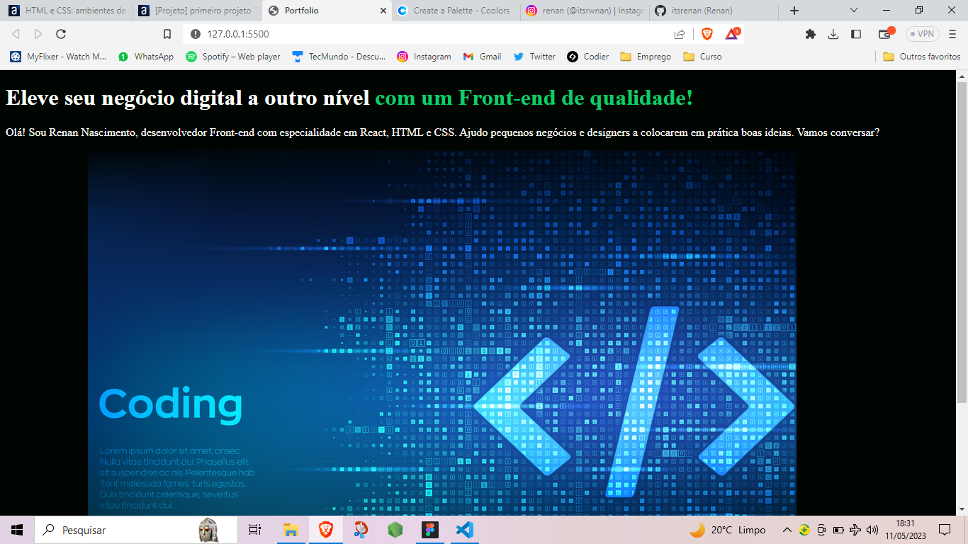 Resultado da combinação dos códigos em HTML e CSS realizados no curso