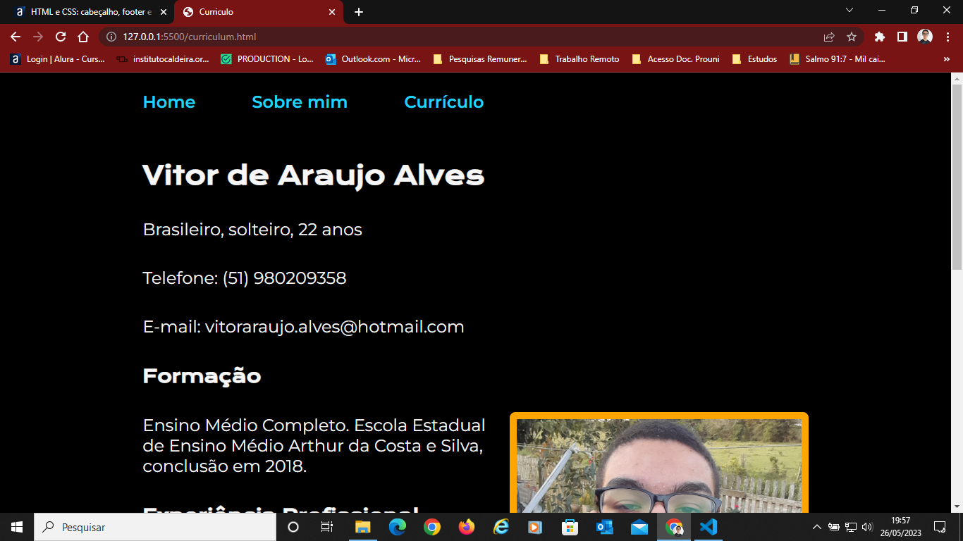 Site currículo de Vitor Alves parte 1