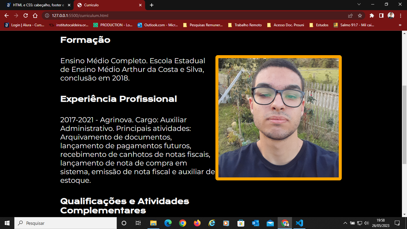 Site currículo de Vitor Alves parte 2