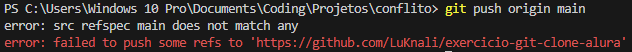 Erro de falha do push no terminal