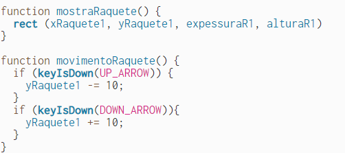 Essa é minha duvida referente ao código, como pode ver o UP_ARROW e DOWN_ARROW estão em vermelho e não estão funcionando, enquanto o do professor fica em azul mesmo o código sendo o mesmo