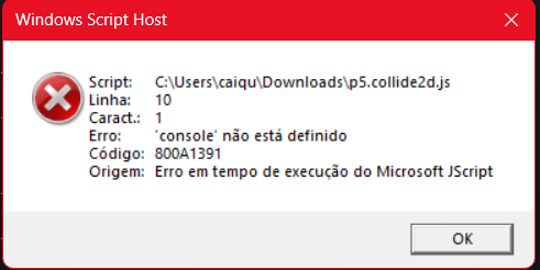 Mensagem de erro que aparece ao tentar abrir o arquivo mensionado