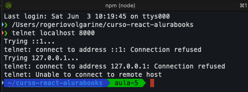 telnet localhost 8000 nao funciona macOS