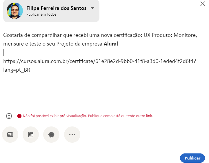 Erro ao tentar colocar a URL do Certificado diretamente como Publicação