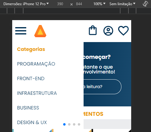 Tela do DevTools com a página web Alura Books mobile aberto