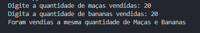 Saída do terminal para Maças == Bananas
