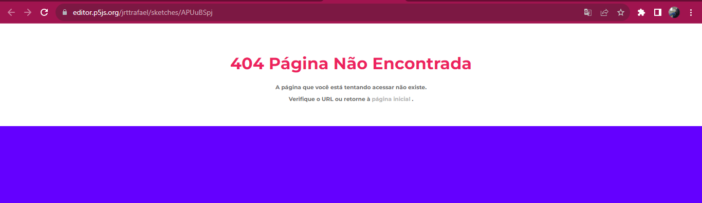 Página do projeto com erro 404