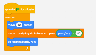 Bloco de código do movimento da bolinha corrigido