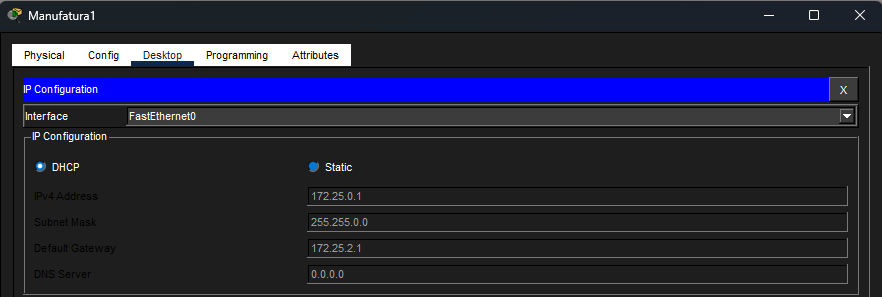 Imagem que mostra o IP configurado via DHCP na máquina de manufatura 1