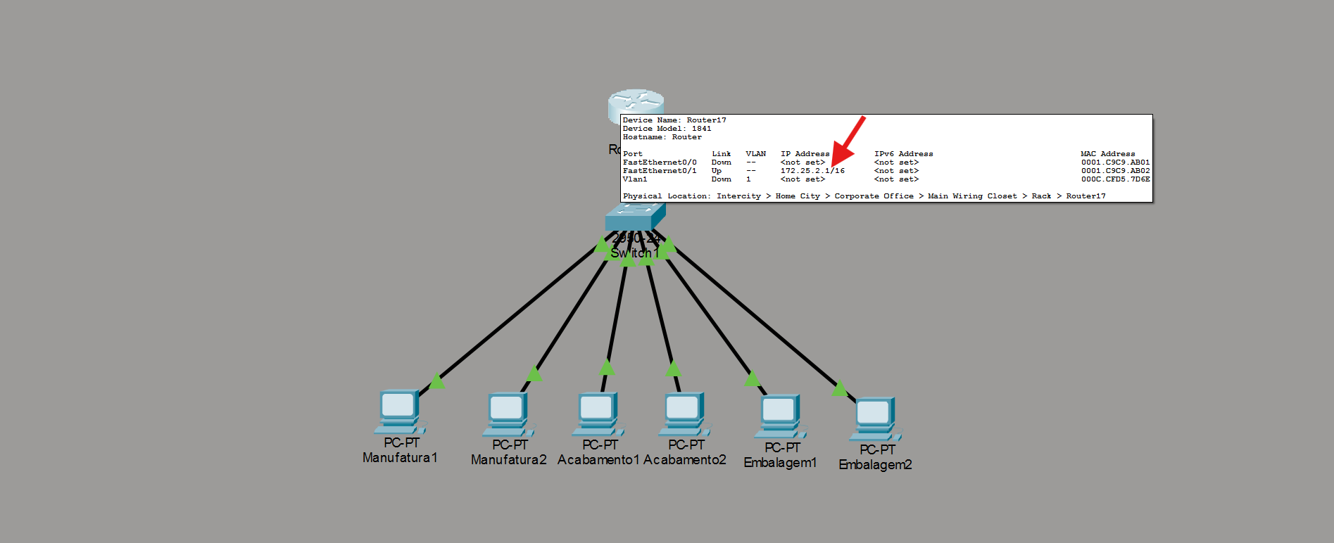 Imagem que mostra o endereço de IP configurado no Router