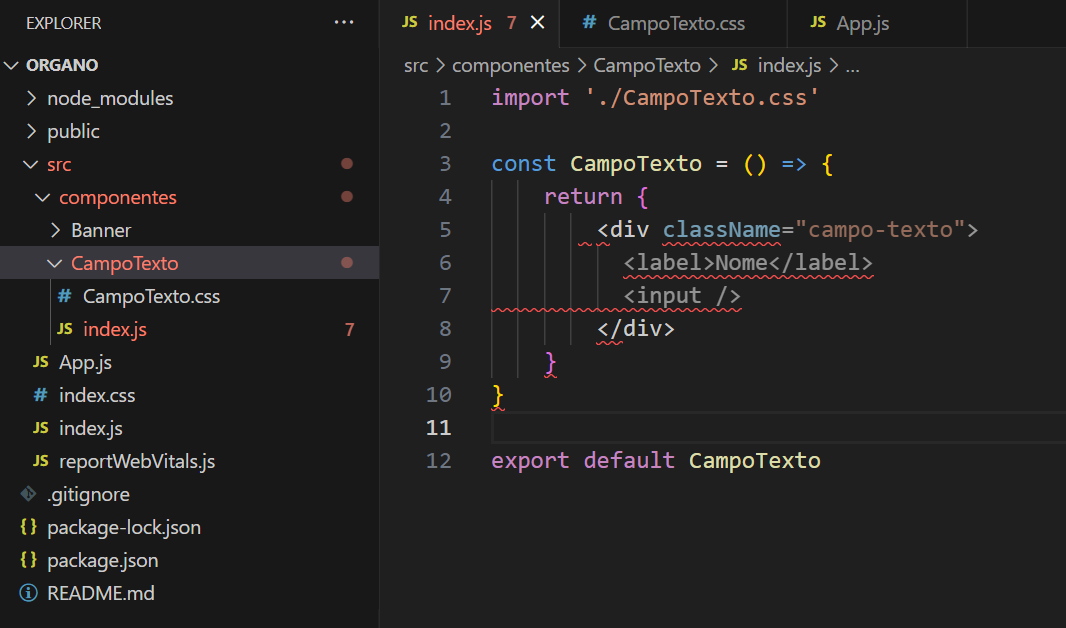 erro de códico no vscode