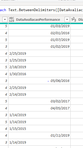 A imagem abaixo mostra uma coluna data com alguns registros onde o mês está trocado com o dia