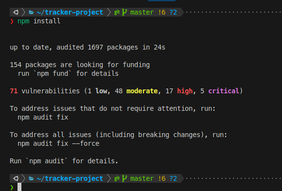 Imagem mostrando os erros na instalação do Vue.js